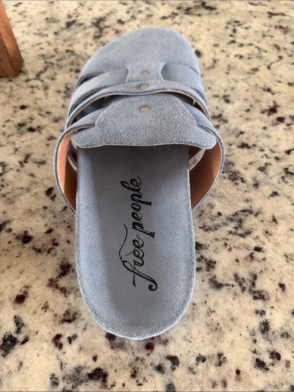 Free People Powder Blue Suede Double-Strap Slide Mule